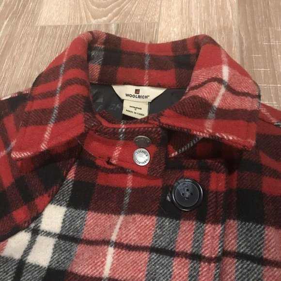 WOOLRICH Wool Blend Peacoat Womens Small S Red Black Plaid Winter Jacket - Picture 4 of 8